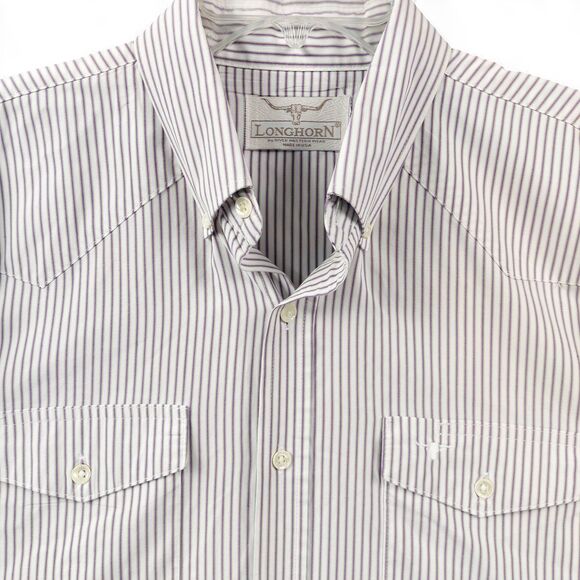 VTG Longhorn Western Shirt Mens 2XL White Purple Stripe Button Front Long Sleeve - Picture 3 of 6